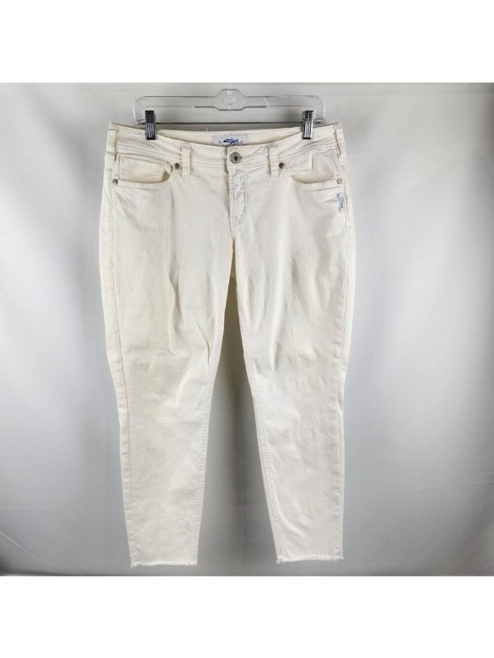 Silver Jeans Womens 32x27 Berkley Ankle Skinny Mid-Rise Off White Frayed Hem